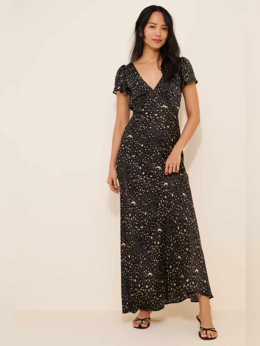 Selkie The Flutter Slip Silk Maxi Dress Galileo Star Moon